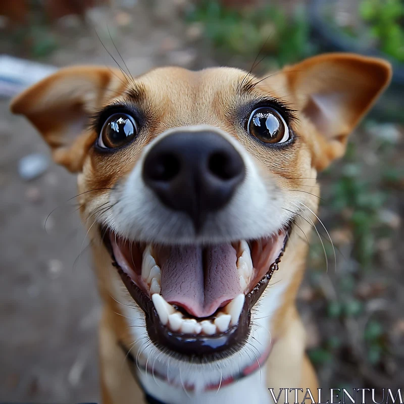 Close-Up of a Joyful Dog Outdoors AI Image