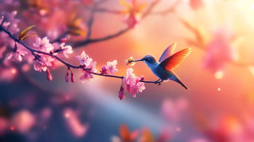 Ethereal Spring Scene with Hummingbird