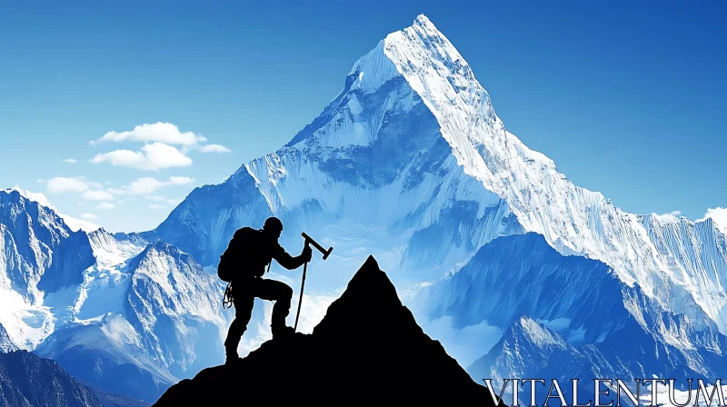 Climber Silhouette on Mountain Summit AI Image