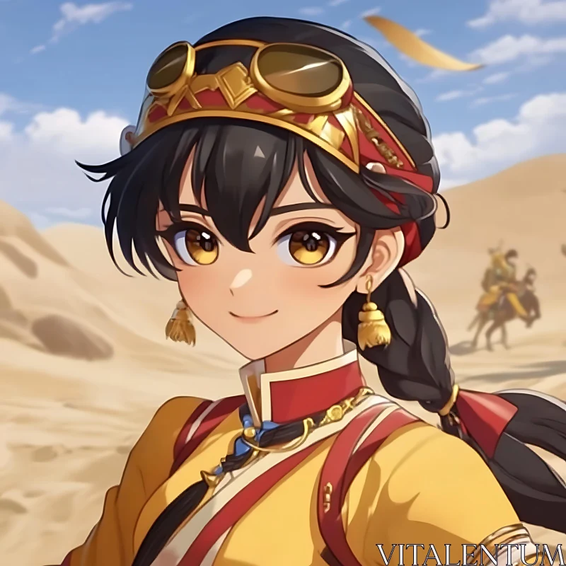 Vibrant Anime Character in Desert Adventure AI Image