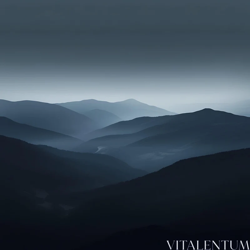 AI ART Misty Blue Mountain Range