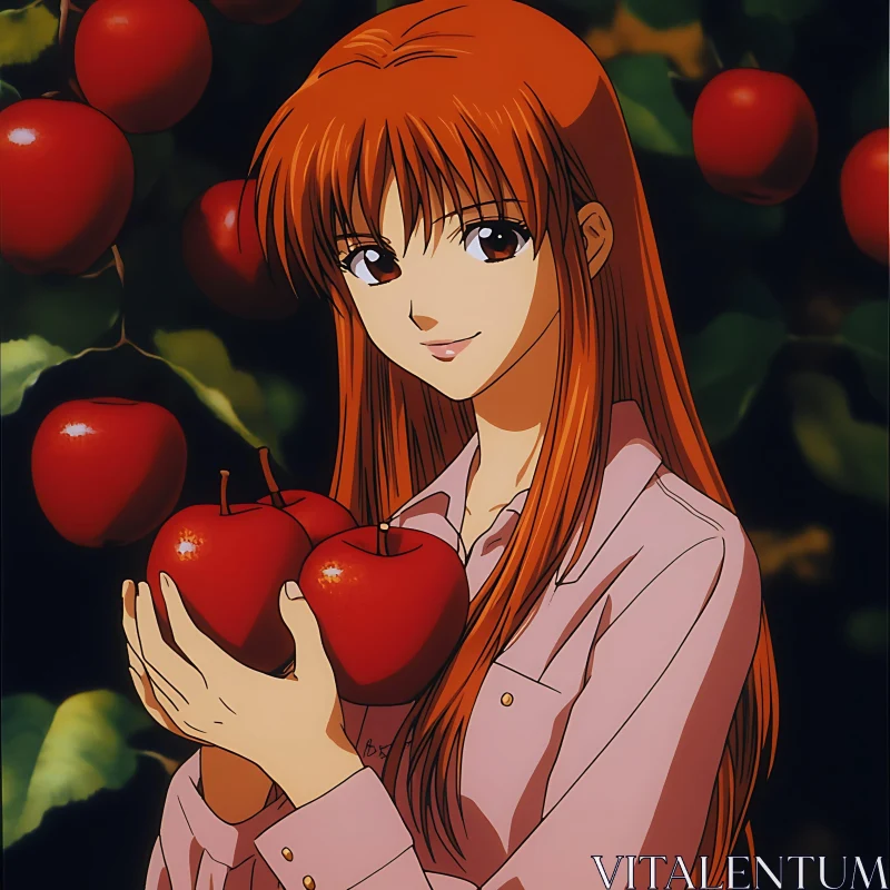 Serene Anime Girl with Apples AI Image