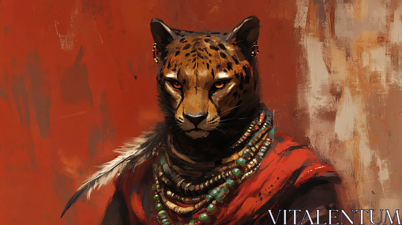 Anthropomorphic Cheetah in Cultural Dress AI Image