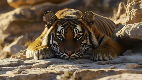 Tiger Resting on the Rocks