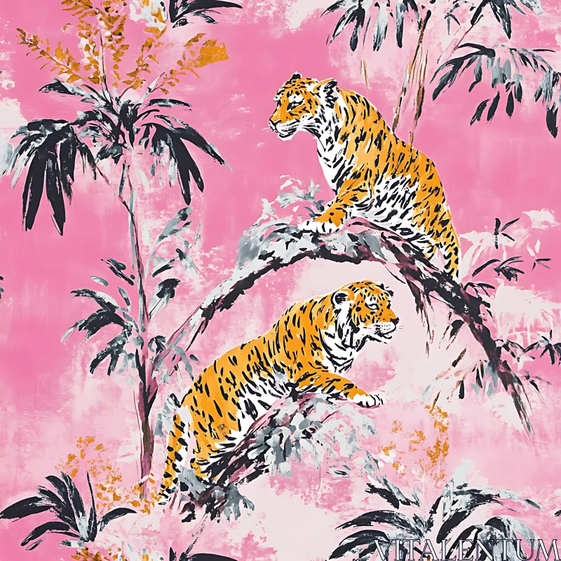 AI ART Tropical Tigers on Branches