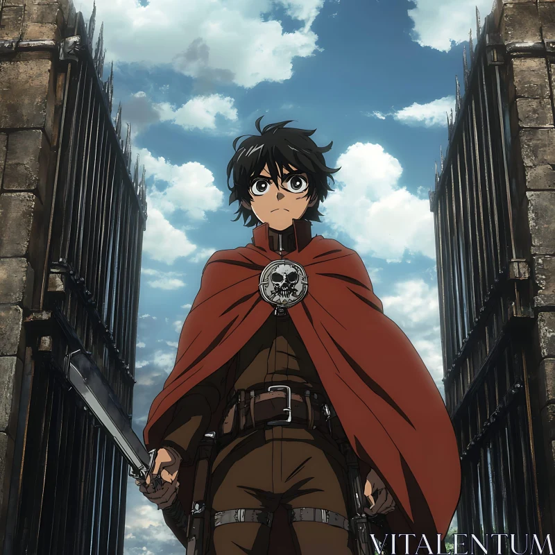 AI ART Anime Protagonist with Sword and Red Cape