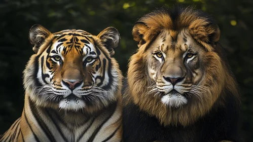 Majestic Felines: A Portrait of Lion and Tiger