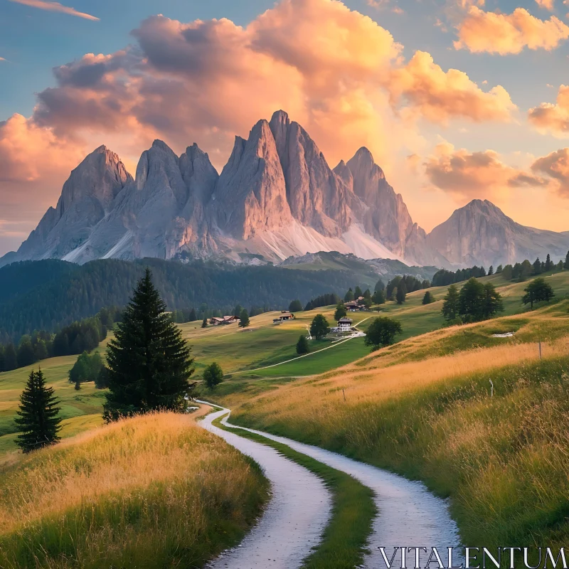 Scenic Mountain Landscape with Pastel Sky AI Image