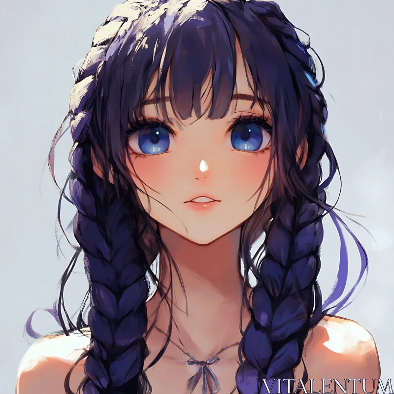 Anime Portrait of a Girl with Blue Eyes and Braids AI Image