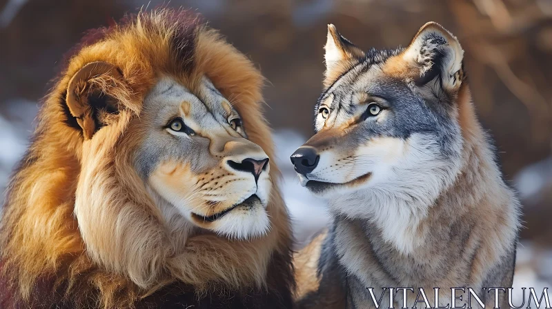 AI ART Portrait of Lion and Wolf Side-by-Side