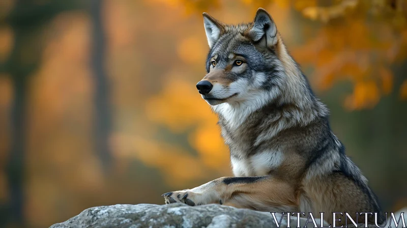 Wolf Portrait in Fall Colors AI Image