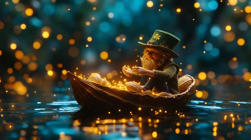 Enchanted Leprechaun Sailing with Magical Lights