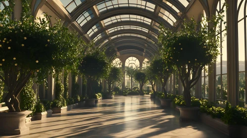 Sunlit Conservatory with Trees in Pots