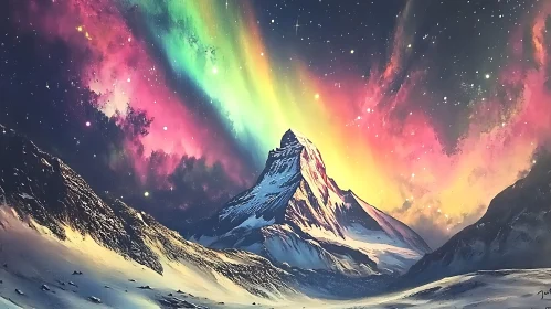 Colorful Night Sky Above the Mountain