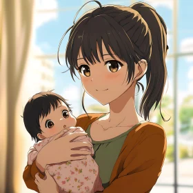 Anime Mother and Baby Cuddling