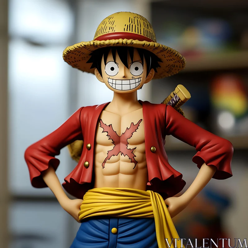 Smiling Anime Figure with Straw Hat AI Image