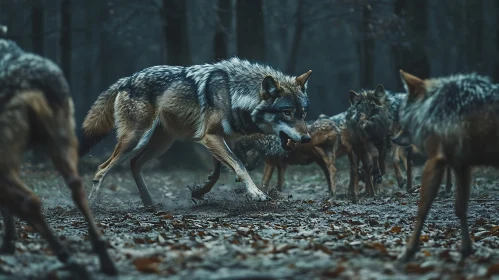 Pack of Wolves in Woodland