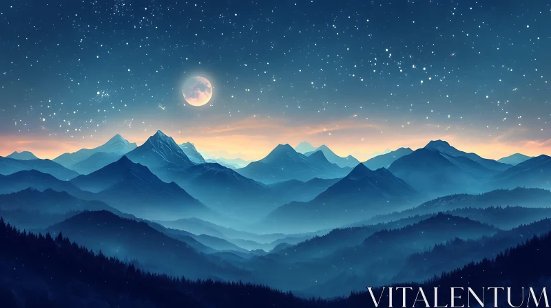 Nightscape of Mountains with Starry Sky AI Image