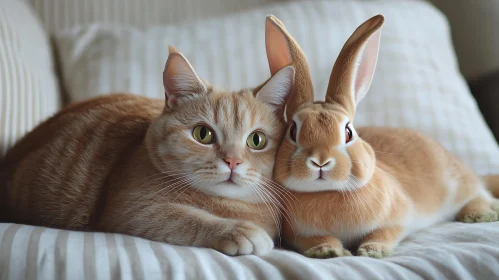 Orange Cat and Rabbit Together