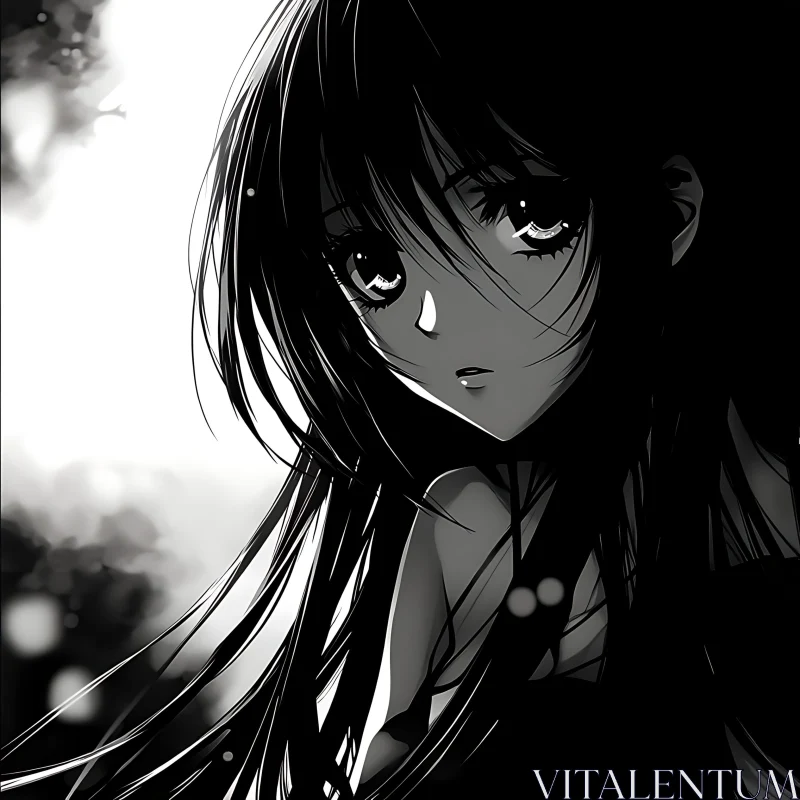 Emotive Anime Artwork in Black and White AI Image