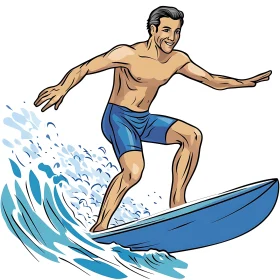 Man Surfing on a Blue Wave