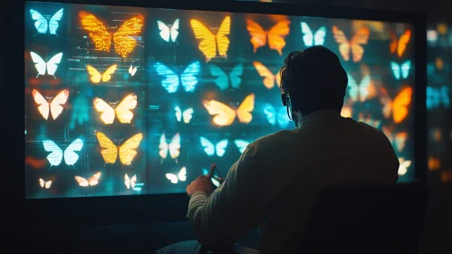 Man Immersed in Butterfly VR Experience