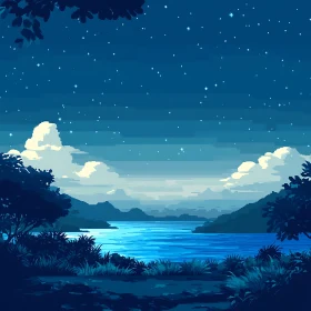 Starry Night Lake Pixel Art