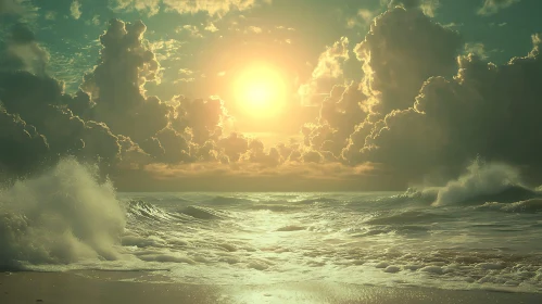 Sunlit Ocean View with Cloudy Sky