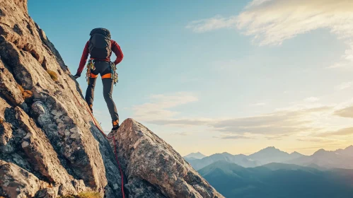 Ascent to Summit: Mountain Climbing Scene