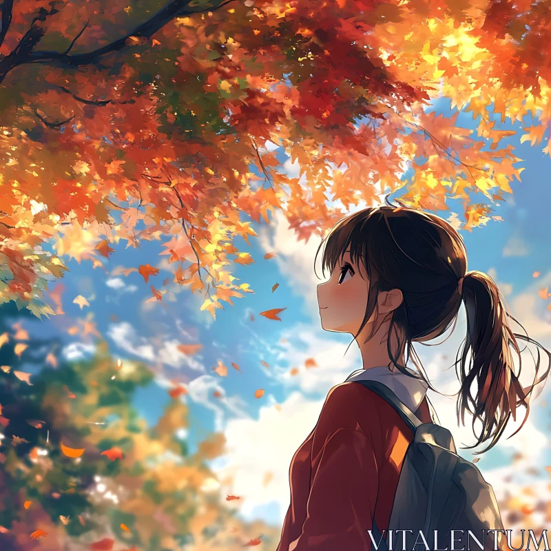 AI ART Autumn Anime Scene with a Young Girl