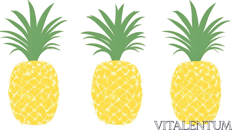 AI ART Pineapple Trio Fresh Tropical Design