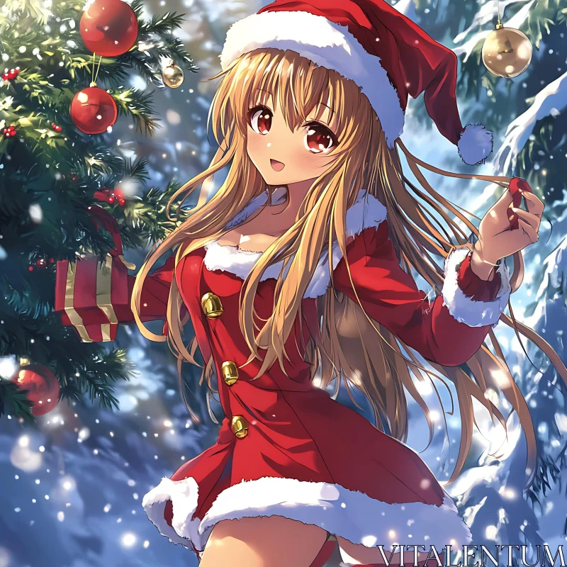 Anime Girl Celebrating Christmas AI Image