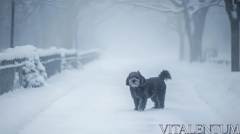 Winter Wonderland with Black Dog AI Image