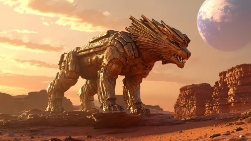 Mechanical Lion Guardian of the Desert