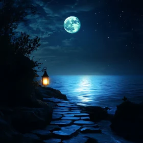 Moonlit Seascape with Stone Path