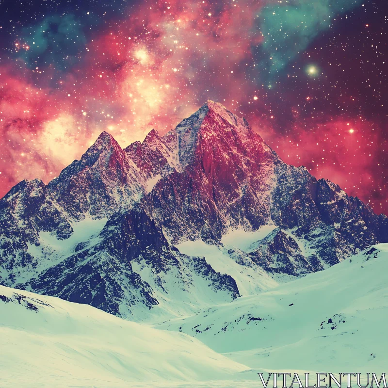 AI ART Snowy Mountain Under Cosmic Sky