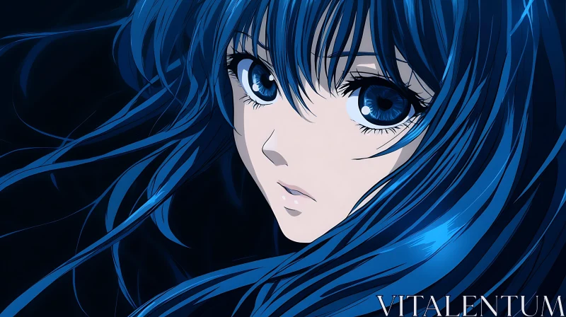 Blue-Haired Anime Character Portrait AI Image