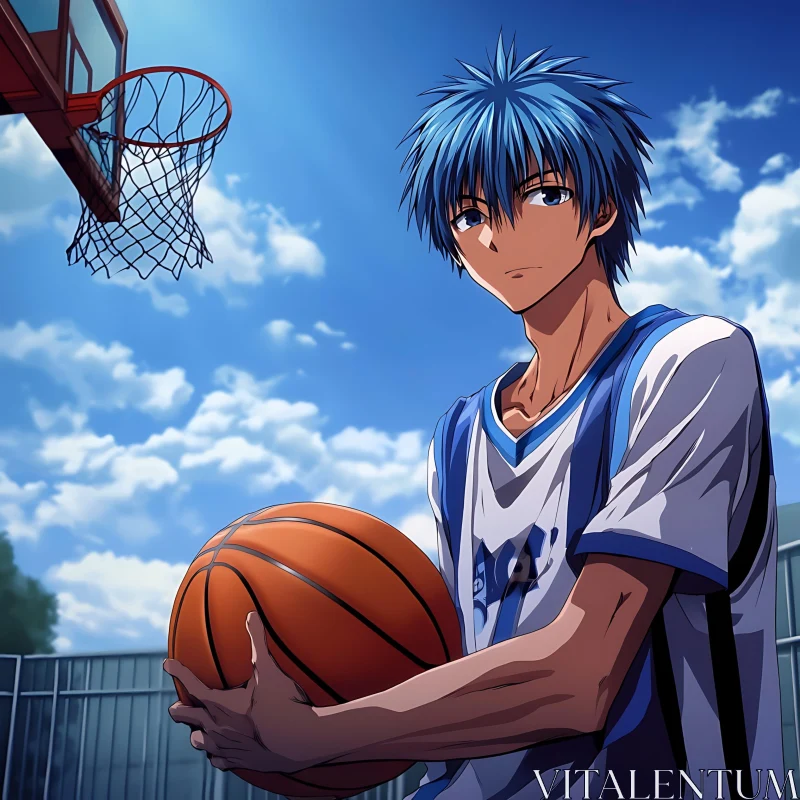 Anime Sports Scene with Blue-Haired Character AI Image