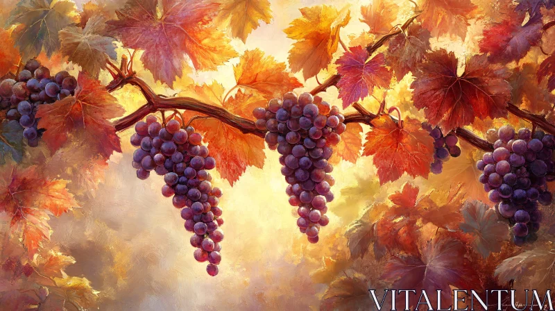 AI ART Harvest Season Grapes and Leaves