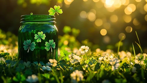 Green Jar with Clovers