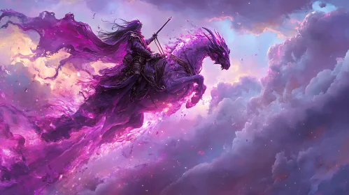 Purple Dragon Rider in the Clouds