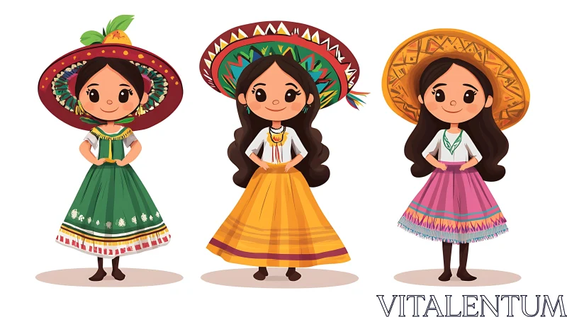 AI ART Cartoon Girls Celebrate Mexican Heritage