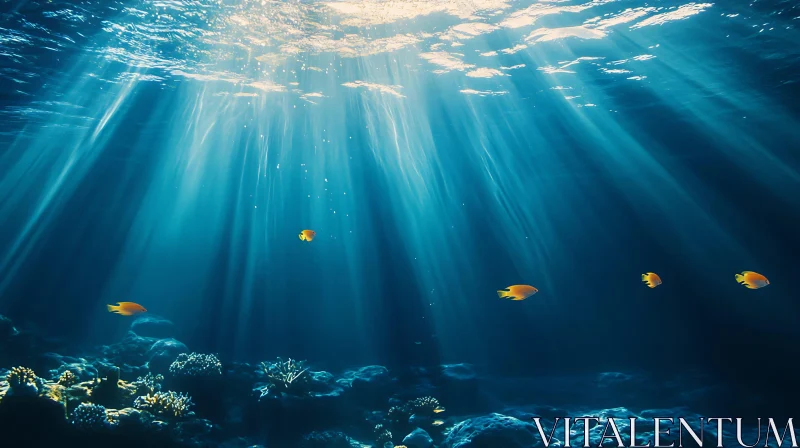 AI ART Underwater Sunlight with Swimming Fish