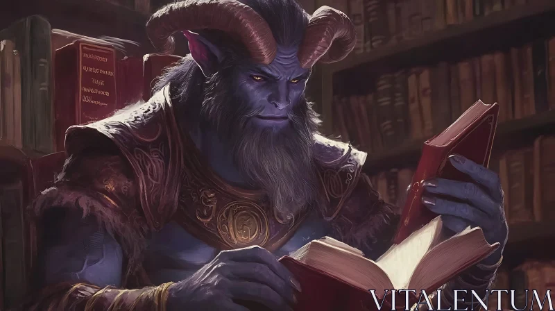 AI ART Horned Demon Reading a Book