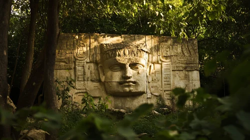 Mysterious Stone Face in the Woods