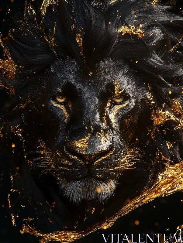 Golden Adorned Lion Portrait AI Image