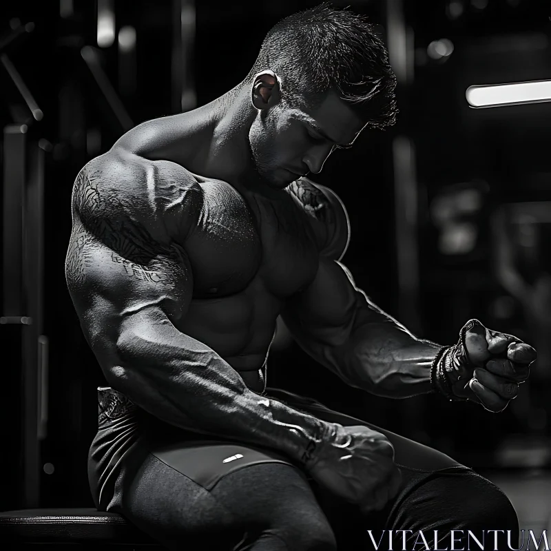 Tattooed Bodybuilder in Deep Thought AI Image