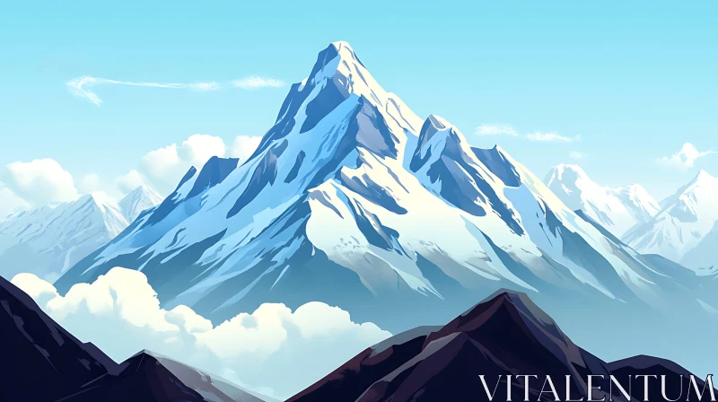 AI ART Serene Mountain Landscape with Snow