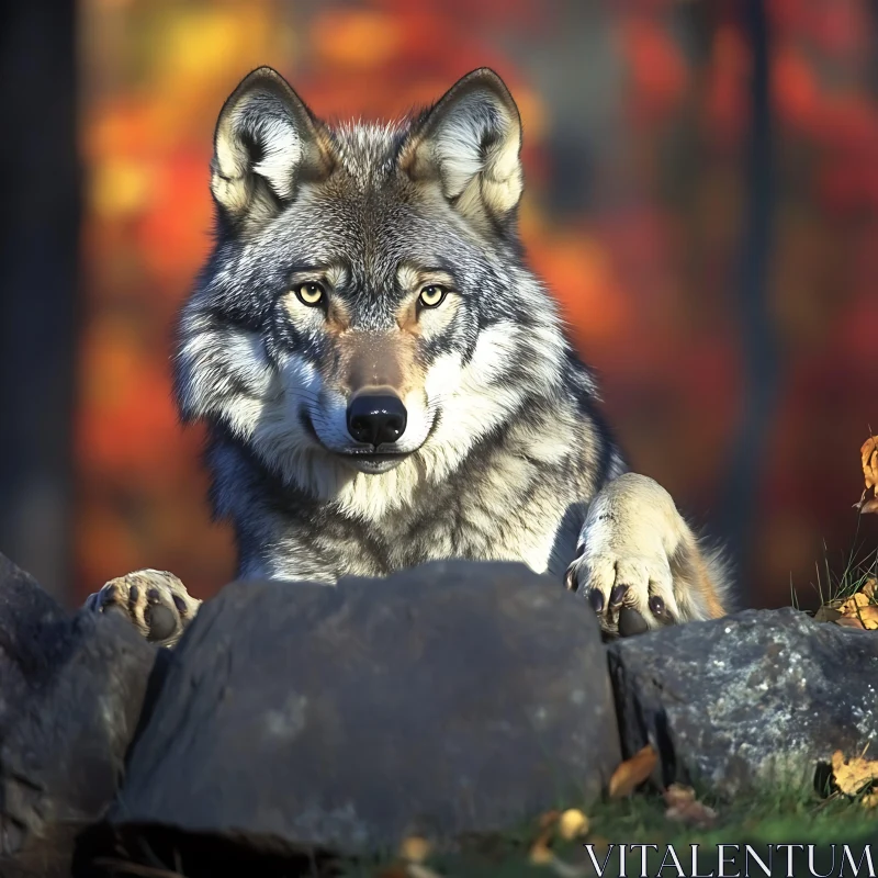 Grey Wolf in the Woods AI Image