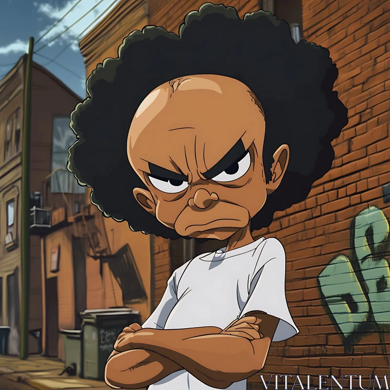 Angry Anime Character with Afro in Gritty Street AI Image